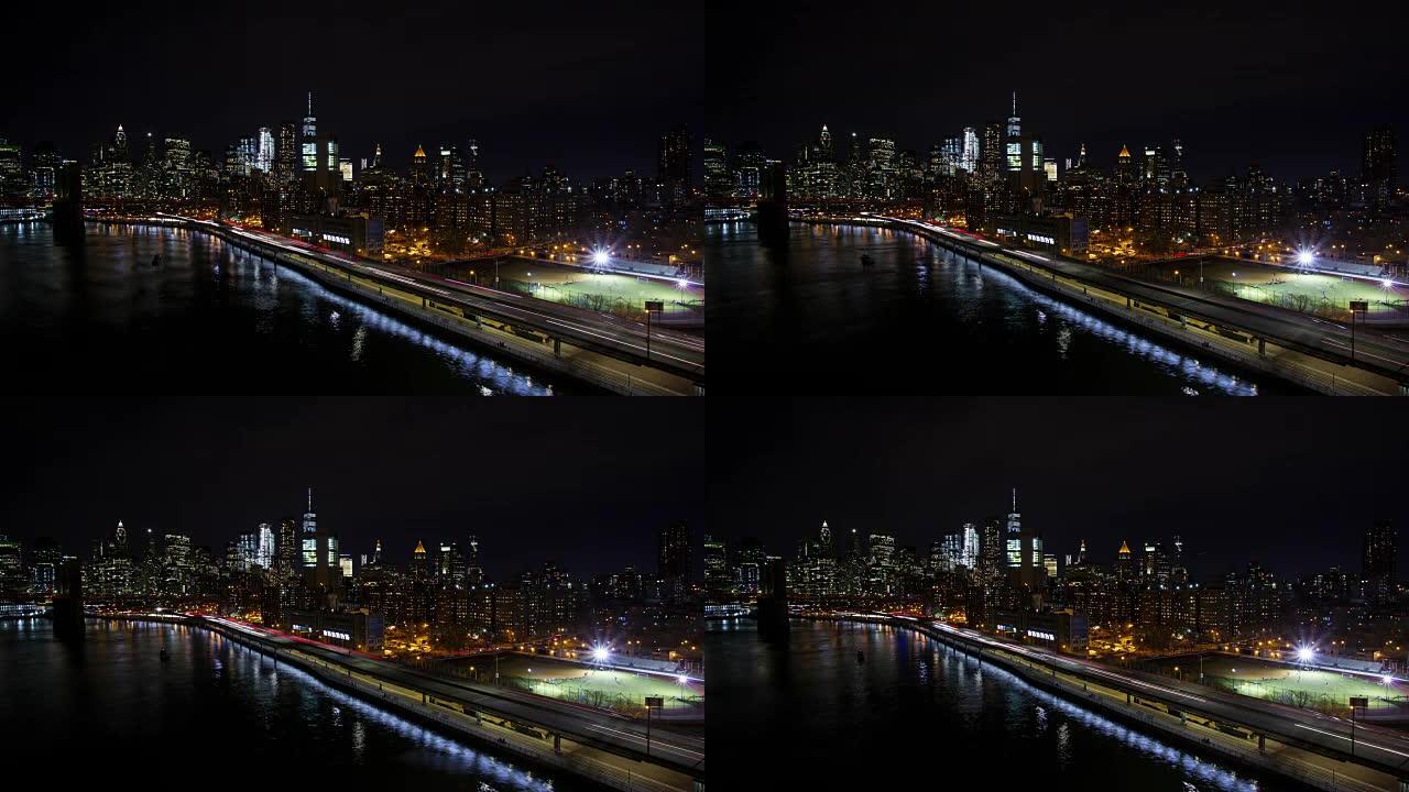 纽约夜景天际线曼哈顿市中心的孔雀