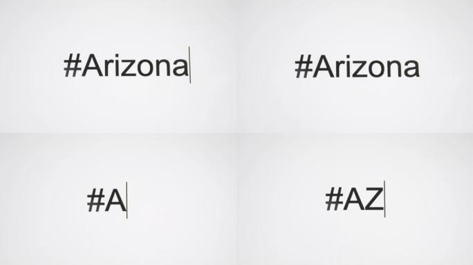 一个人在他们的计算机屏幕上键入 “# Arizona”，然后跟随状态缩写