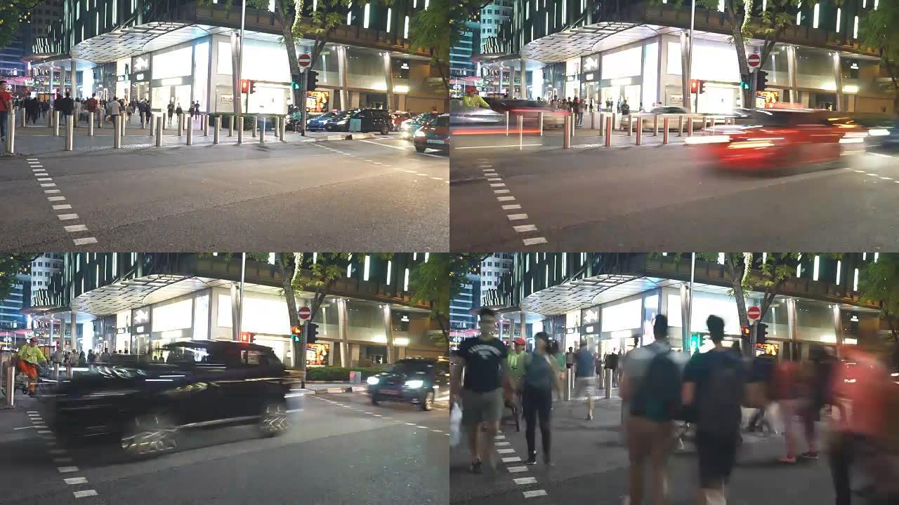 新加坡现代商业大厦附近拥挤的人。时间流逝