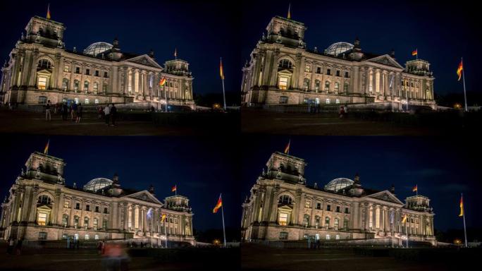 柏林国会大厦夜间的延时