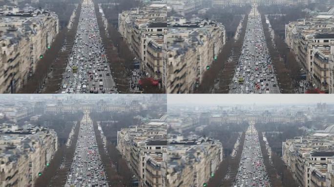 巴黎香榭丽舍大街的鸟瞰图