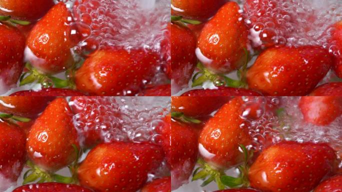 4k宏，特写在水槽里洗草莓。