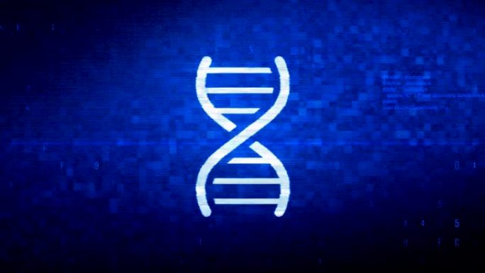 DNA螺旋符号数字像素噪声误差动画。
