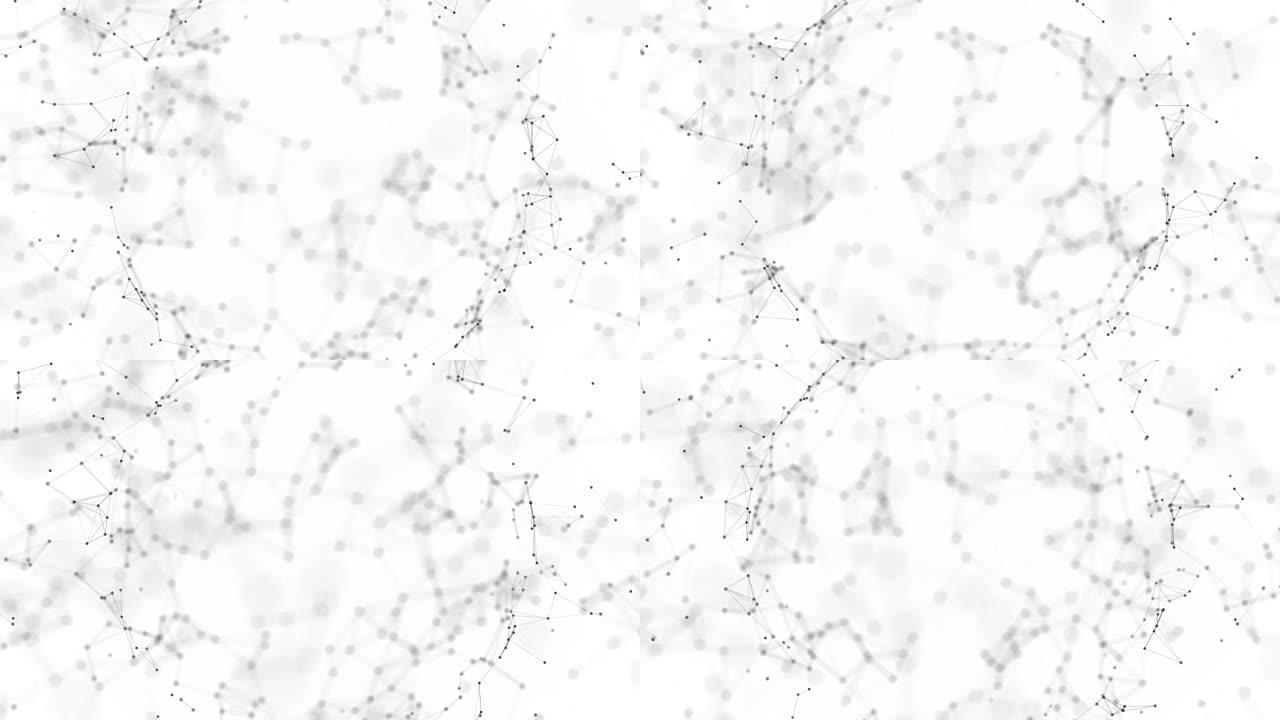 蓝点白线、点、三角形和节点的抽象未来几何丛数字网络。计算机网络数据、大数据、连接技术无缝循环背景