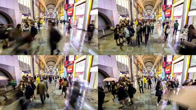 延时: 行人在广岛市中心的hondori arcade拥挤购物
