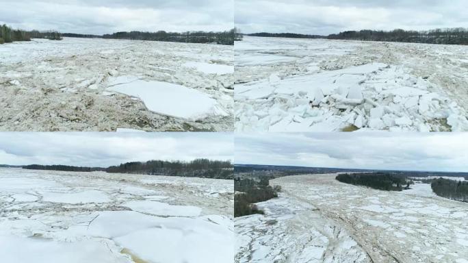 洪水和冰堵河道加瓦河