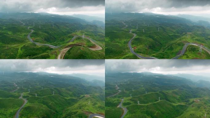 中国贵州山路鸟瞰图。