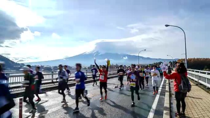 与富士山一起进行的延时马拉松比赛