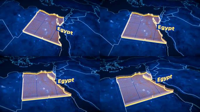 埃及国家边界3D可视化，现代地图轮廓，旅行