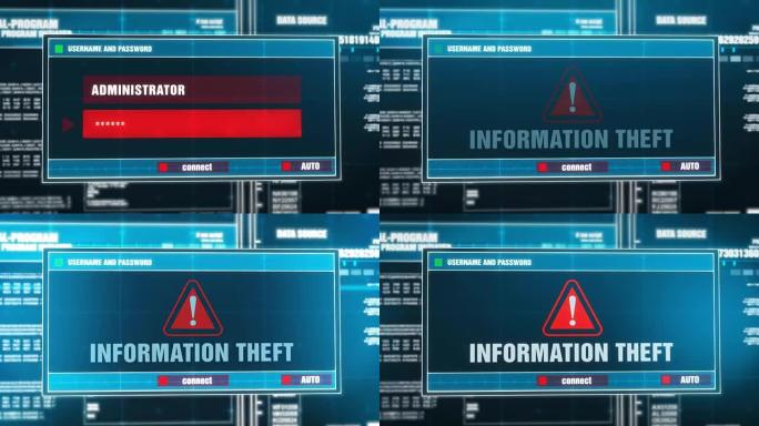 输入登录名和密码后，在计算机屏幕上的数字系统安全警报错误消息上生成的信息盗窃警告通知。网络犯罪，计算