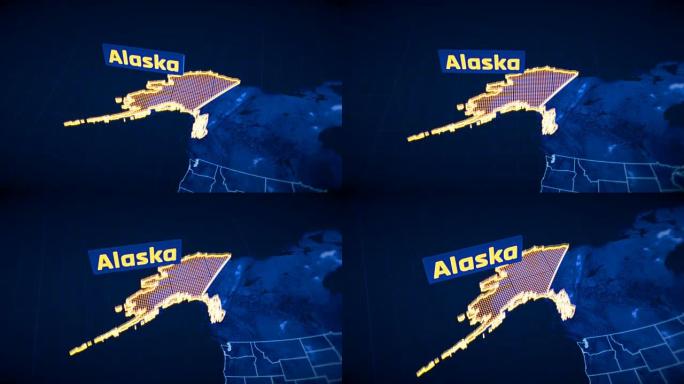 美国阿拉斯加州边界3D可视化，现代地图轮廓，旅行
