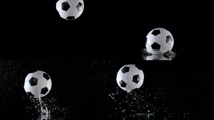 足球撞到潮湿的表面时，SLO MO LD水溅起