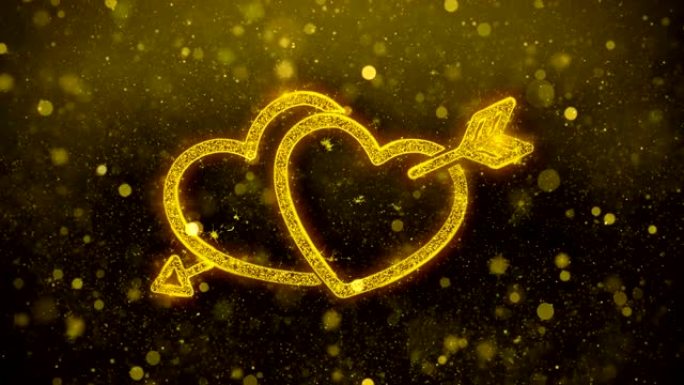 情人节爱心问候抽象闪烁金色粒子循环