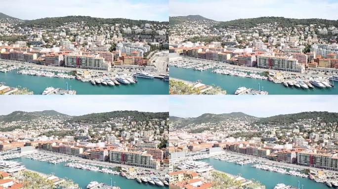 法国里维埃拉尼斯码头的平移镜头