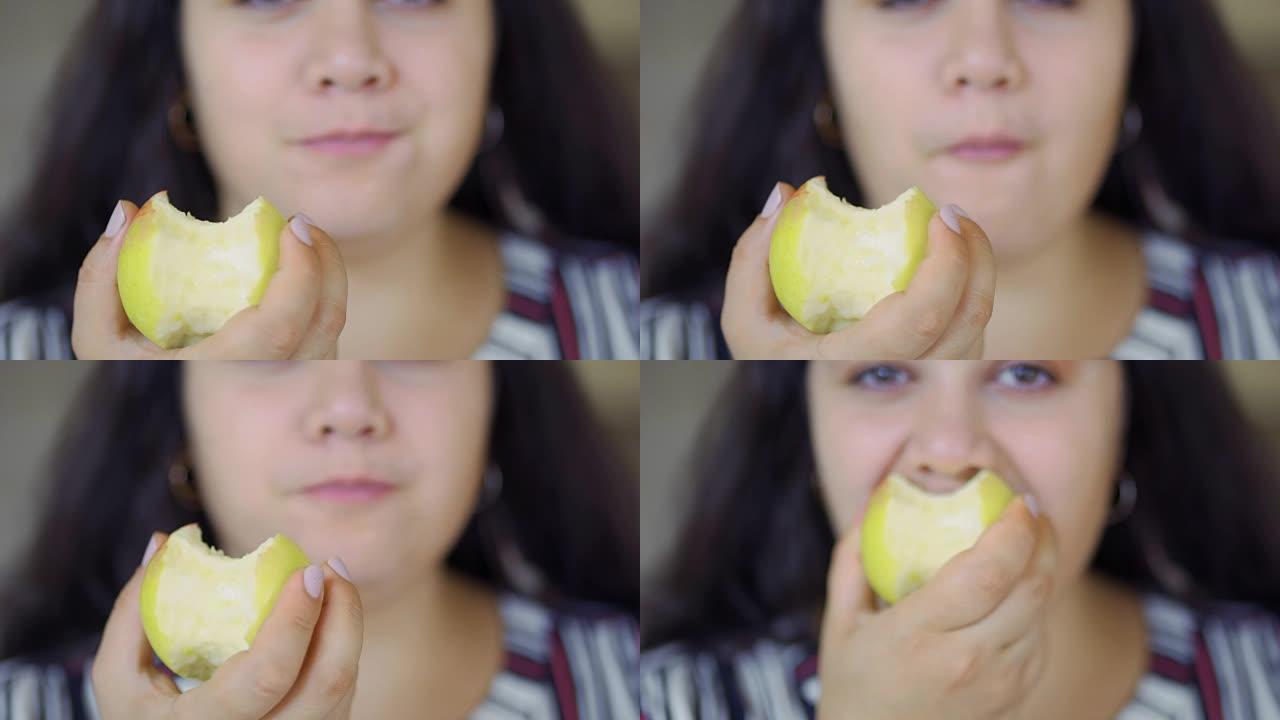 胖女孩在吃东西减肥水果吃水果