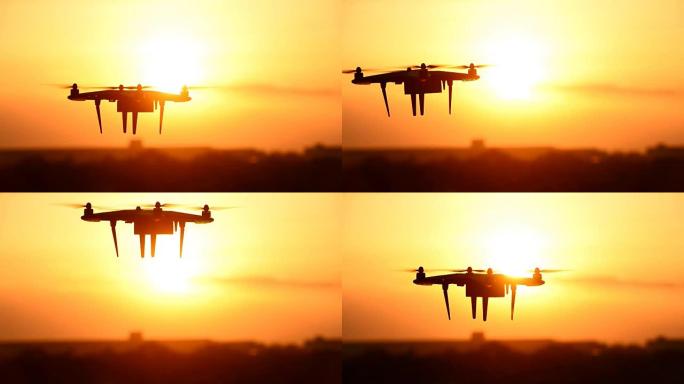 无人机在日落时飞行