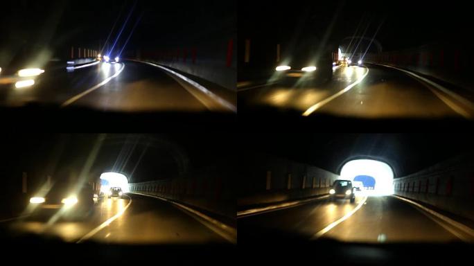 车灯在隧道中行驶