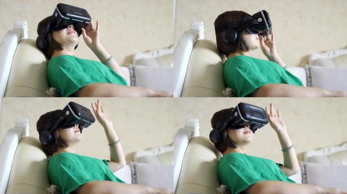在家使用VR耳机的女人