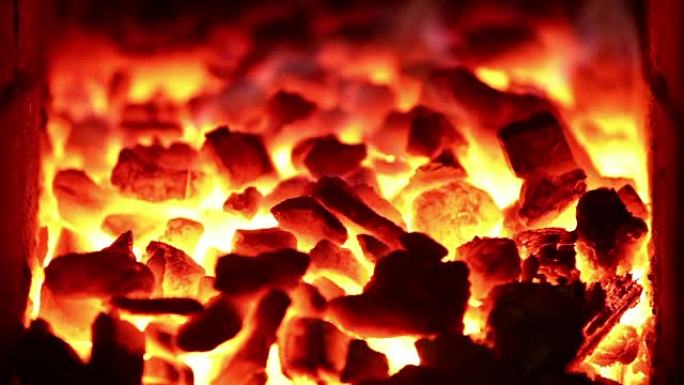 炉膛燃烧的煤烧烤碳烤烧碳