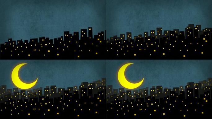 城市夜与月卡通夜色mg动画通道