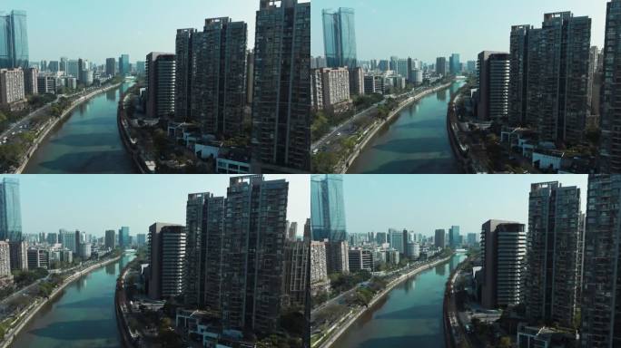 锦江河道航拍成都九眼桥市中心美丽城市景观