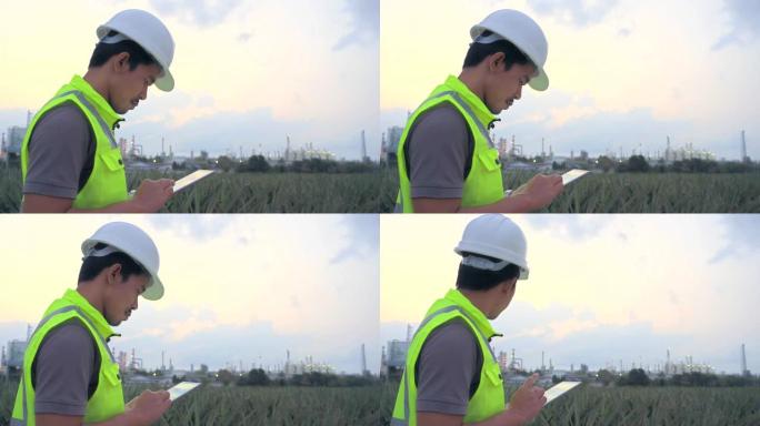 工业石油或天然气精炼厂的平板工程师背景