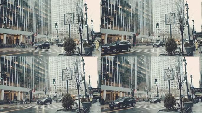纽约悬挂交通信号灯的纽约视图