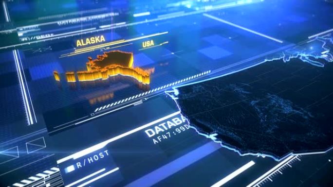 阿拉斯加美国州边界3D现代地图，带有名称，区域轮廓