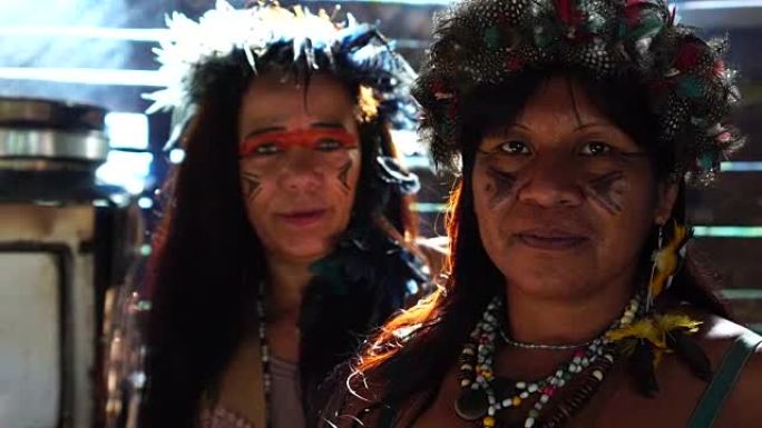 巴西土著妇女的旅游装扮像瓜拉尼族的土著人