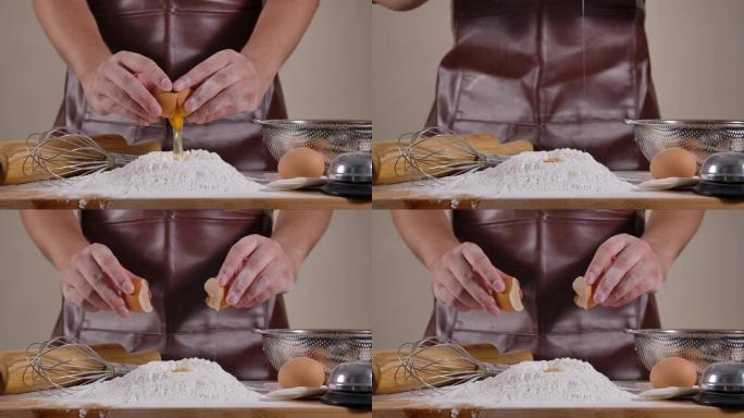 手面包师用面粉刷掉手