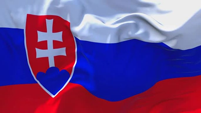 斯洛伐克国旗迎风飘扬的慢动作动画。4K逼真的织物纹理旗帜平稳吹在一个刮风的日子连续无缝循环背景。
