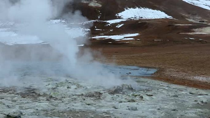 平移镜头: 谁是冰岛Myvatn湖的地热区
