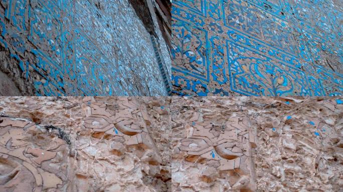 古印度寺庙墙壁上惊人美丽的蓝色花卉图案