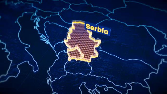 塞尔维亚国家边界3D可视化，现代地图轮廓，旅行