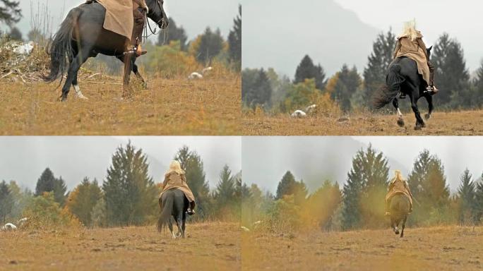 SLO MO DS女牛仔骑着一匹奔腾的马