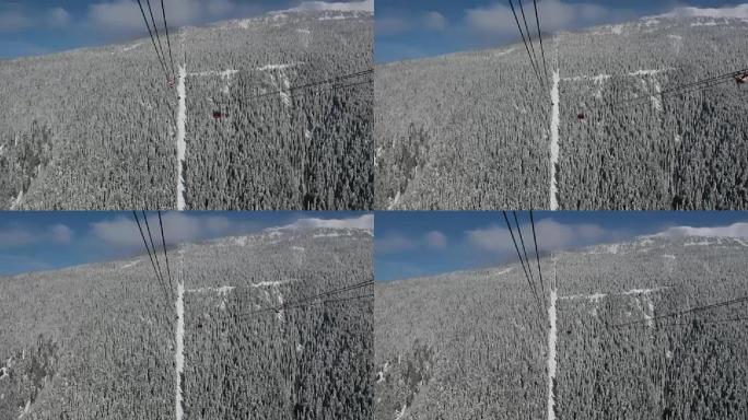 在滑雪胜地上升的4k视点滑雪缆车