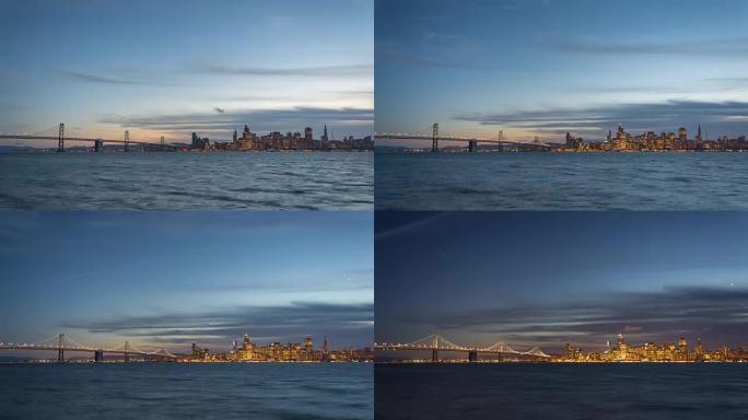 旧金山的日落到夜晚4k时间流逝