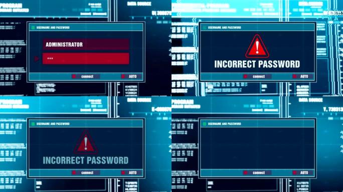 计算机屏幕上数字系统安全警报上的密码错误警告通知