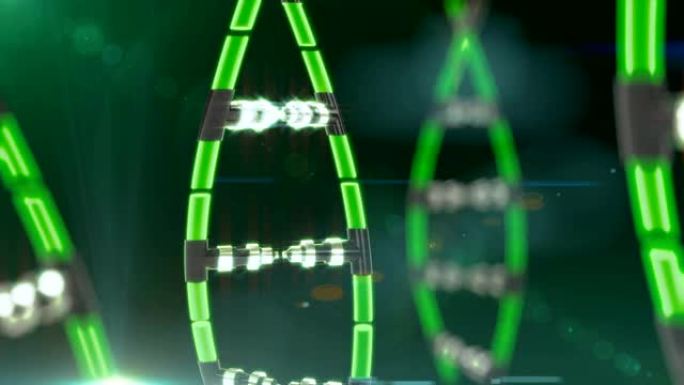 未来技术DNA链在屏幕上旋转，人工智能，机器人，机器人创建