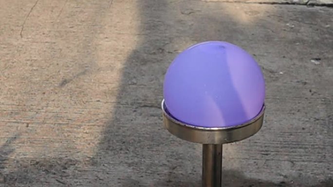 飞镖刺穿紫色水气球的慢动作