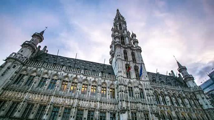 延时:比利时布鲁塞尔市政厅大广场日落