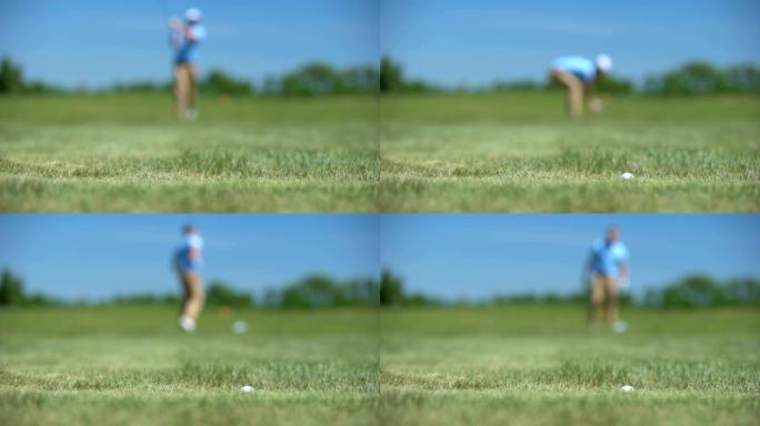 男性高尔夫球员输球的剪影，因击球结果不佳而感到沮丧