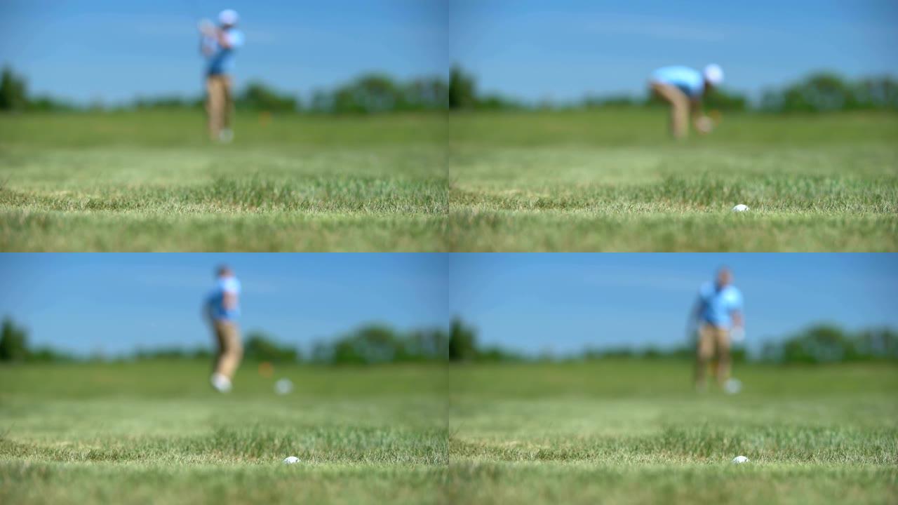 男性高尔夫球员输球的剪影，因击球结果不佳而感到沮丧