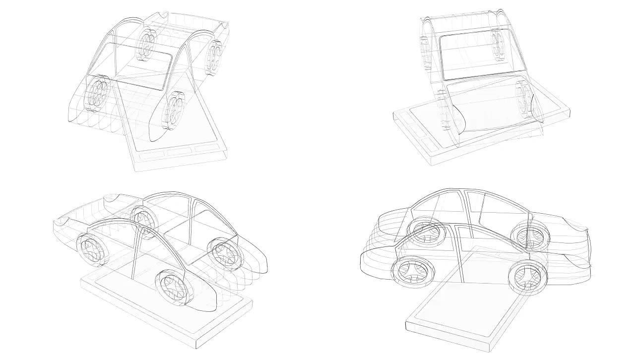 汽车旋转三维立体线框产品模型3D扫描汽车