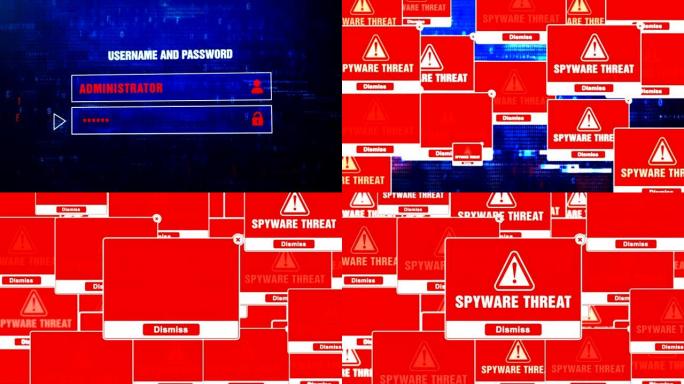 间谍软件威胁警报警告错误屏幕上的弹出通知框。