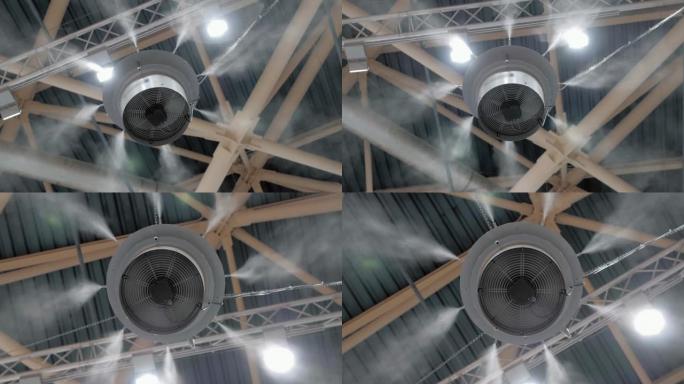 工业加湿器在天花板上喷洒水颗粒