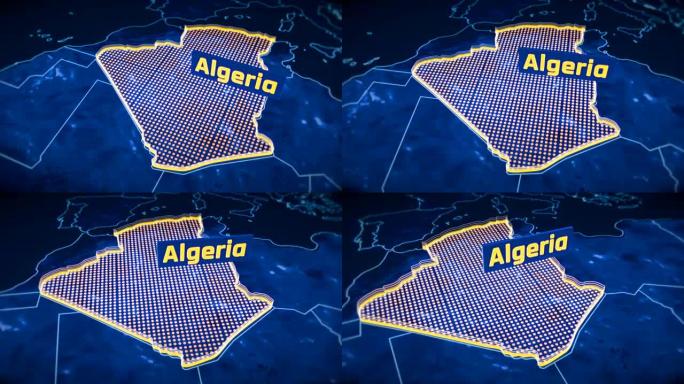 阿尔及利亚国家边界三维可视化，现代地图轮廓，旅行
