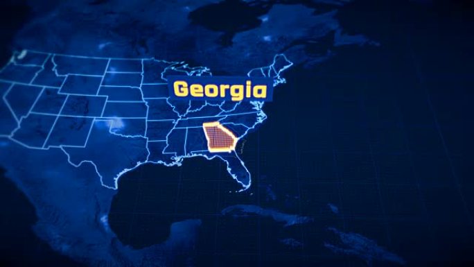 美国乔治亚州边界3D可视化，现代地图轮廓，旅行