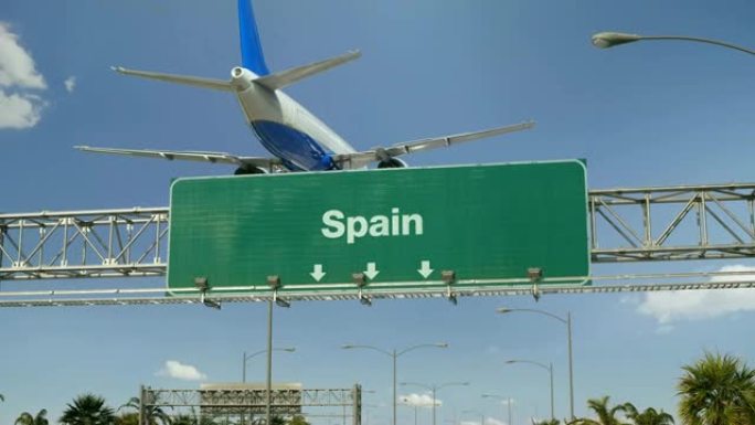 飞机降落西班牙出国旅游宣传入驻酒店