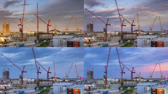 建筑工地，白天到黄昏时间流逝